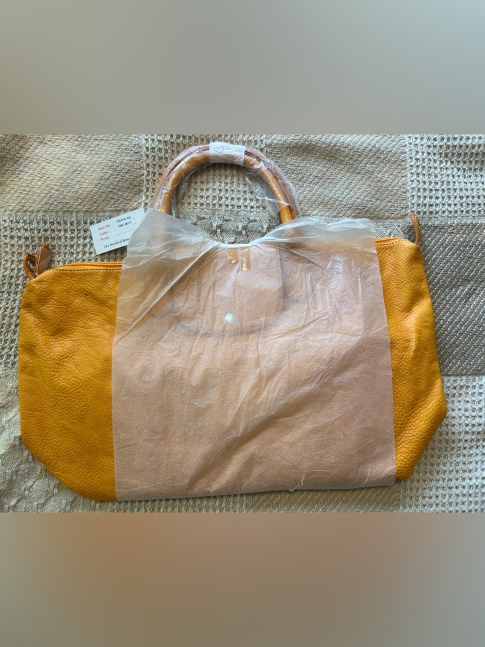 Yellow Leather-Look Tote Handbag - FLAW